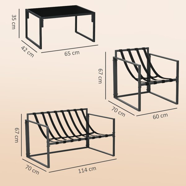 Outsunny Set da Giardino 4 Pezzi con Divanetto, 2 Poltrone e Tavolino, in Acciaio, Poliestere e Cotone PP, Nero e Grigio | Aosom Italy