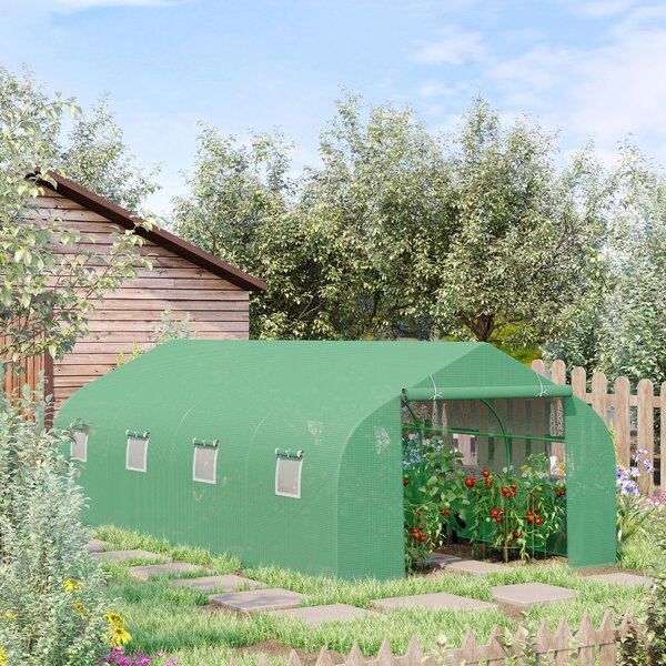 Outsunny Serra da Giardino 6x3x2m con Tetto a Spiovente in PE per Piante, Verde|Aosom