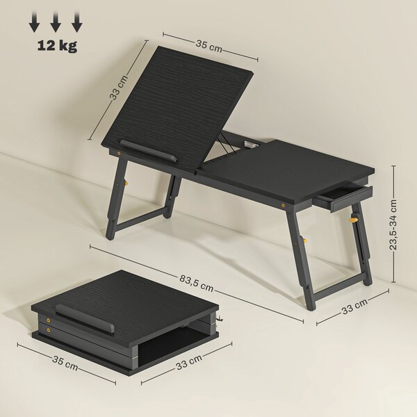 HOMCOM Supporto Monitor Inclinabile e Regolabile con Cassetto Laterale, in Legno, 83.5x33x23.5-34 cm, Nero | Aosom Italy