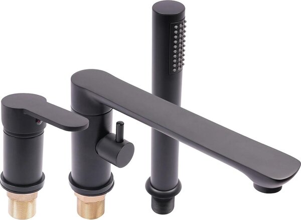 Rubinetteria per vasca da bagno - Miscelatore monocomando con doccetta estraibile - Estensione 60–80 cm - Acqua fredda/calda - Lega di alluminio - Filettatura 1,27 cm - Nero
