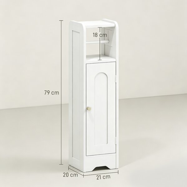 HOMCOM Mobile Porta Carta Igienica in Legno con Armadietto con Ripiano Interno Regolabile, 21x20x79 cm, Bianco | Aosom Italy