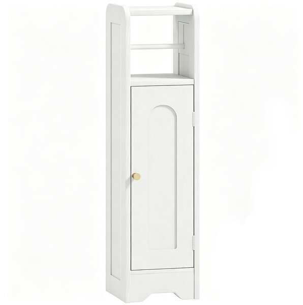 HOMCOM Mobile Porta Carta Igienica in Legno con Armadietto con Ripiano Interno Regolabile, 21x20x79 cm, Bianco | Aosom Italy
