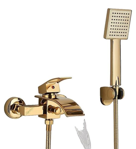 Rubinetteria per vasca da bagno, montaggio a parete, design contemporaneo, oro