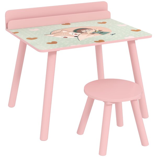 AIYAPLAY Set Tavolo e Sedia per Bambini con Portalibri e Motivo Orsetto, Rosa | Aosom Italy