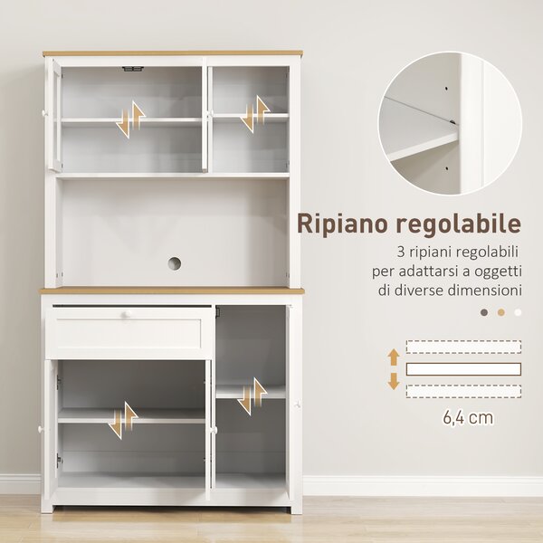 HOMCOM Mobile da cucina in stile country, 1 vetrina, 1 ripiano aperto, 1 cassetto, 2 armadi, naturale + bianco | Aosom Italy