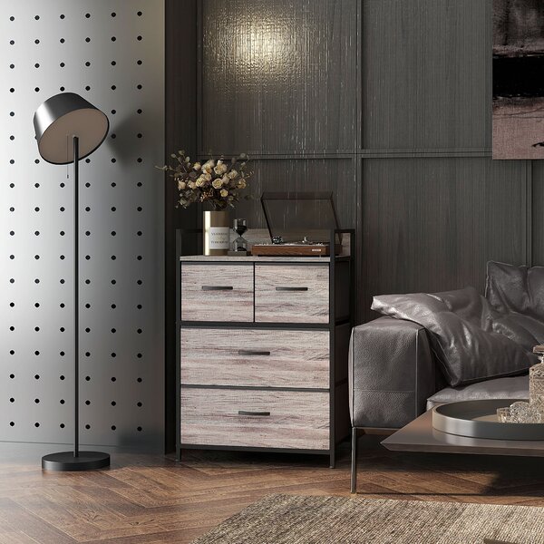 HOMCOM Cassettiera in stile industriale, con 4 cassetti in tessuto pieghevoli e ripiano, 60 x 29 x 85 cm, Grigio | Aosom Italy