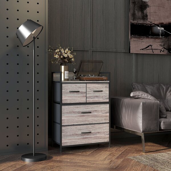 HOMCOM Cassettiera in stile industriale, con 4 cassetti in tessuto pieghevoli e ripiano, 60 x 29 x 85 cm, Grigio | Aosom Italy