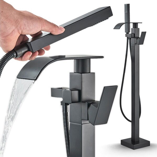 Miscelatore da bagno freestanding Ari, rubinetto vasca nero opaco, beccuccio girevole 360 gradi, cartuccia Vetroceramica, in ottone