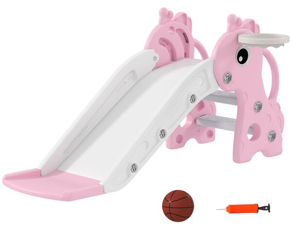 AIYAPLAY Scivolo bambini 3-in-1 a forma di giraffa con canestro e pallone, 106×51,5×52 cm, rosa | Aosom Italy