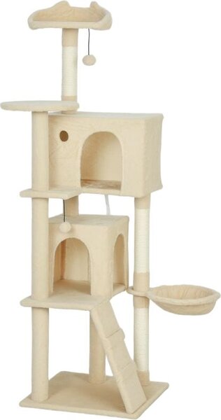 Fortuna Lai Tiragraffi 160 cm Torre per gatti con amaca, scaletta, cuccia, 2 palline di peluche, tronchi di sisal, 48 x 48 x 160 cm, beige