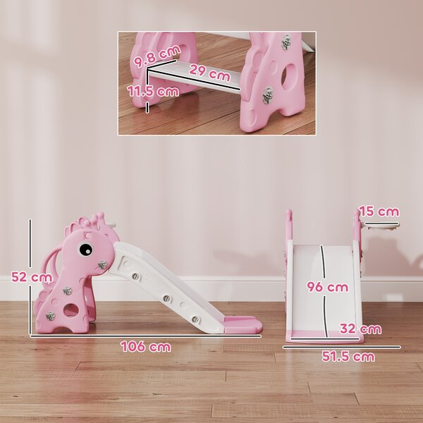 AIYAPLAY Scivolo bambini 3-in-1 a forma di giraffa con canestro e pallone, 106×51,5×52 cm, rosa | Aosom Italy