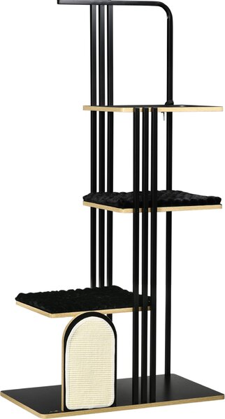Fortuna Lai Tiragraffi per gatti 170 cm Grande tiragraffi con cuscino, tavola per graffiare, 3 piattaforme, mobile per gatti in acciaio nero