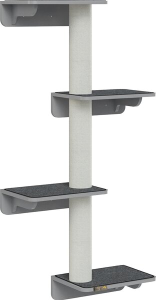 Fortuna Lai Tiragraffi da parete per gatti 66x28x137 cm, montaggio a parete in legno grigio chiaro beige, ideale per gli amanti dei gatti