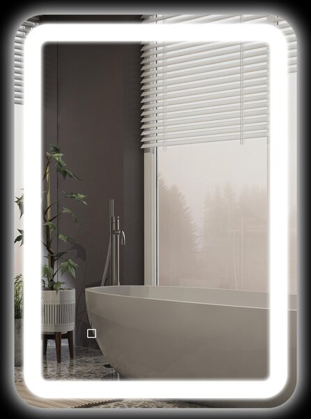Specchio da bagno Fortuna Lai LED 50 x 70 cm con 3 colori di luce e interruttore touch, IP44, antiappannamento automatico, funzione memoria, vetro temperato argento