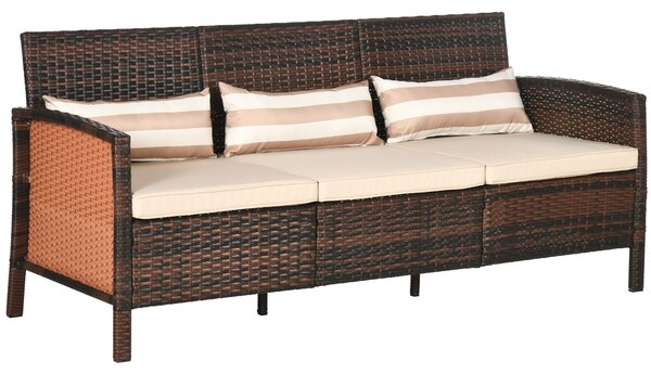 Divano 3 Posti da Esterno 173x68x78 cm con Cuscini Imbottiti e Sfoderabili in Rattan PE Marrone