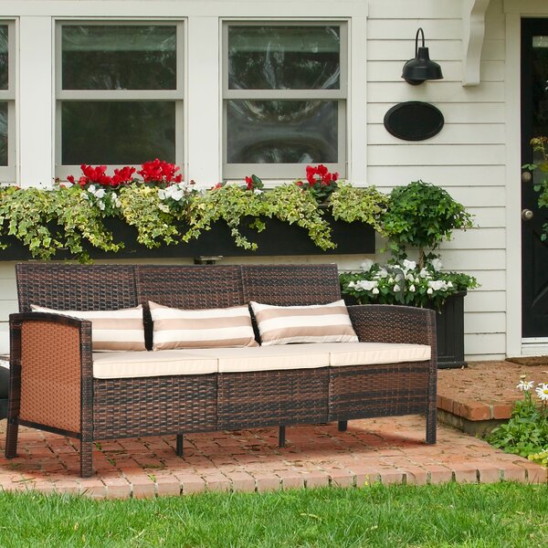 Divano 3 Posti da Esterno 173x68x78 cm con Cuscini Imbottiti e Sfoderabili in Rattan PE Marrone