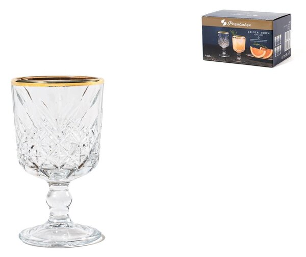 Set 6 calici liquore Timeless Golden Touch in vetro trasparente lavorato con bordo oro cl 6