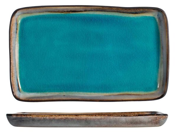 Set 4 piatti rettangolari Teide in stoneware colore azzurro cm 14x24