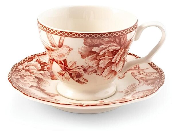 Set 4 tazze tè Primrose con piatto in porcellana decorata cc 240