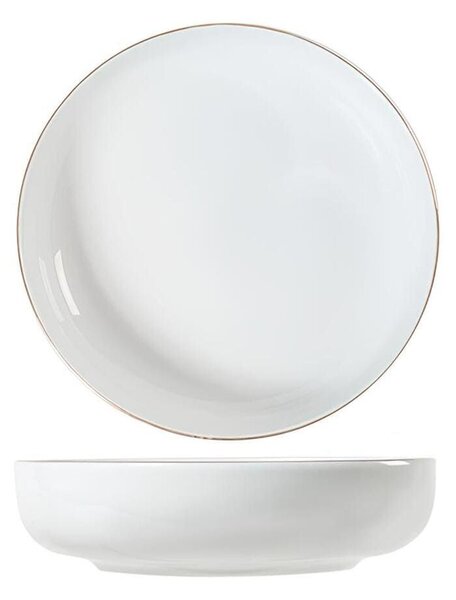 Set 6 piatti fondi Pearl in porcellana bianca con filo oro cm 19