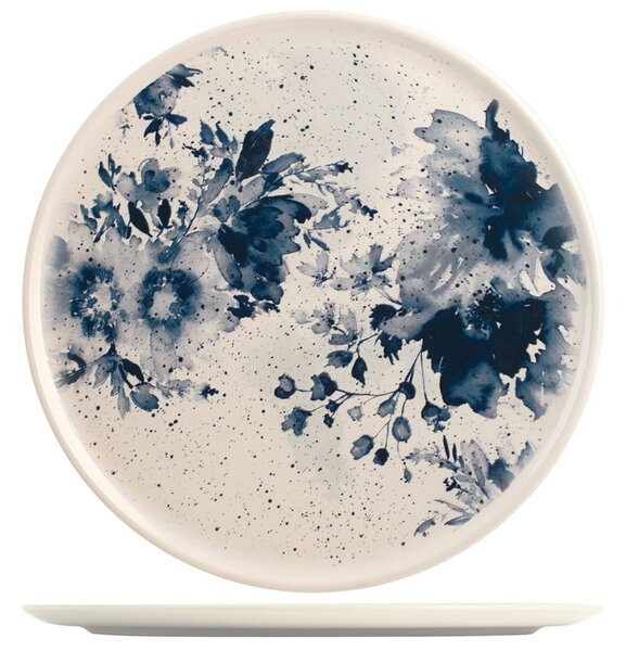 Piatto tondo Indigo in stoneware beige blu cm 32