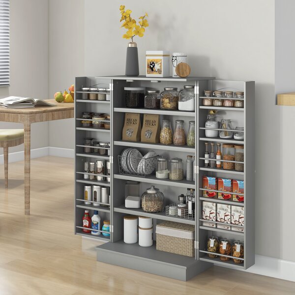 HOMCOM Armadio Dispensa Cucina con 2 Ante e 16 Ripiani Alacena Moderna con Ripiani Regolabili 60x30x104cm Grigio | Aosom Italy