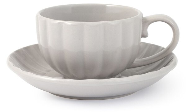 Set 4 tazze tè con piattino Lotus in stoneware grigio cc 220