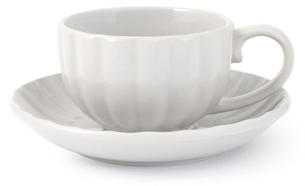 Set 4 tazze tè con piattino Lotus in stoneware bianco cc 220