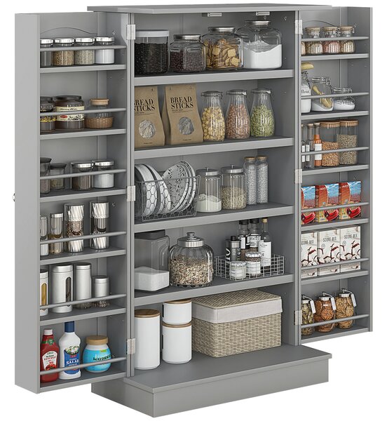 HOMCOM Armadio Dispensa Cucina con 2 Ante e 16 Ripiani Alacena Moderna con Ripiani Regolabili 60x30x104cm Grigio | Aosom Italy