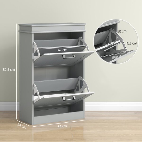 HOMCOM Mobile porta scarpe, 2 porte abbattibili, ripiani regolabili, per ingresso, corridoio, 54 x 24 x 82,5 cm, grigio | Aosom Italy