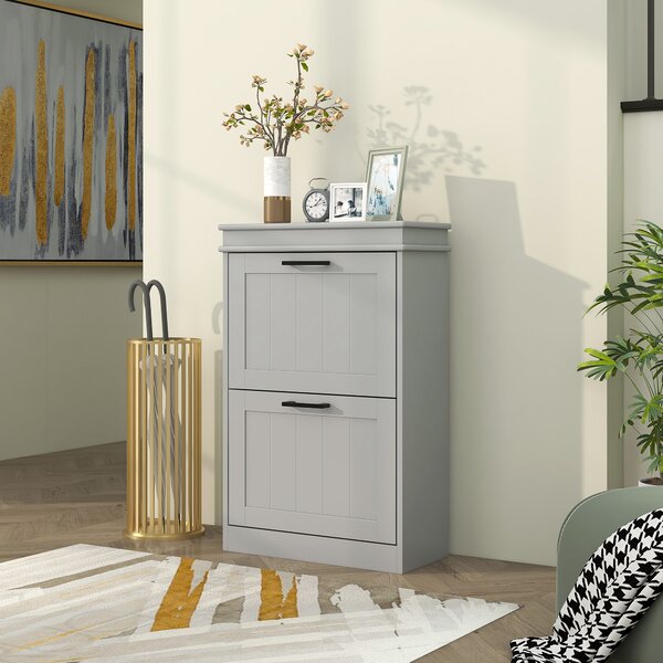 HOMCOM Mobile porta scarpe, 2 porte abbattibili, ripiani regolabili, per ingresso, corridoio, 54 x 24 x 82,5 cm, grigio | Aosom Italy