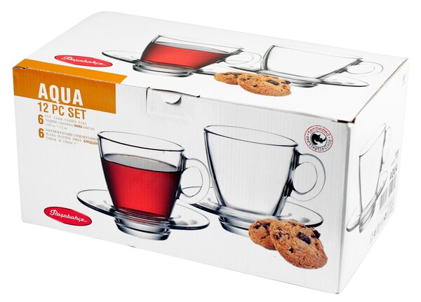 Set 6 tazze cappuccino Aqua in vetro con piatto cc 215