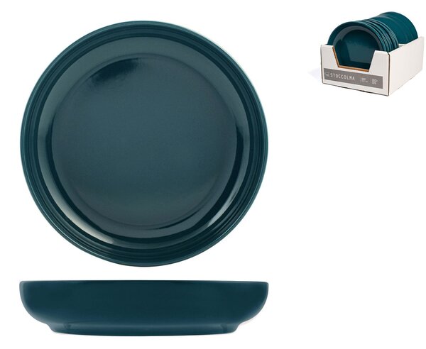 Set 12 piatti fondi Stoccolma in stoneware ottanio cm 22