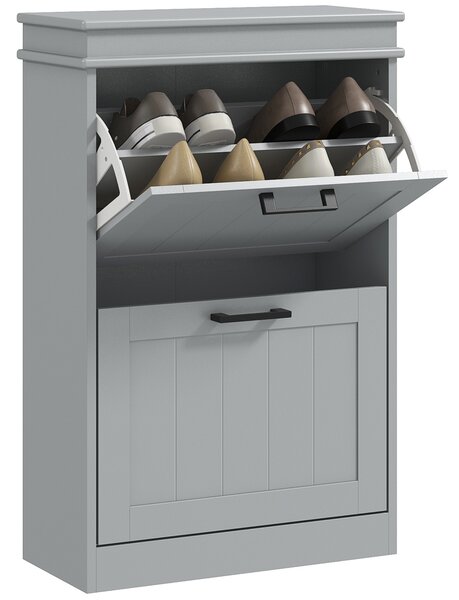 HOMCOM Mobile porta scarpe, 2 porte abbattibili, ripiani regolabili, per ingresso, corridoio, 54 x 24 x 82,5 cm, grigio | Aosom Italy