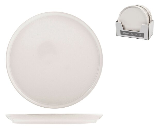 Set 12 piatti piani Stoccolma in stoneware bianco cm 28