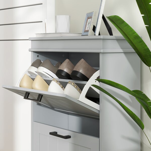 HOMCOM Mobile porta scarpe, 2 porte abbattibili, ripiani regolabili, per ingresso, corridoio, 54 x 24 x 82,5 cm, grigio | Aosom Italy