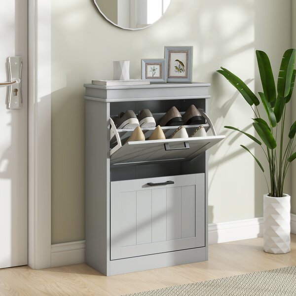 HOMCOM Mobile porta scarpe, 2 porte abbattibili, ripiani regolabili, per ingresso, corridoio, 54 x 24 x 82,5 cm, grigio | Aosom Italy