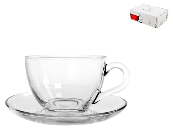 Set 6 tazze tè Basic in vetro con piatto cc 210