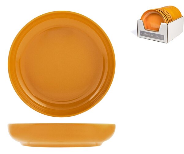Set 12 piatti fondi Stoccolma in stoneware ocra cm 22