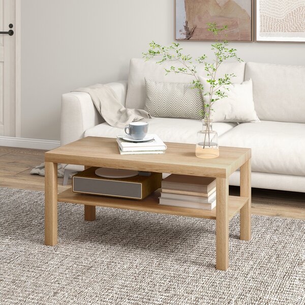 HOMCOM Tavolino da Salotto Rettangolare con Ampio Ripiano, 90×45×44.5 cm, Legno Naturale | Aosom Italy