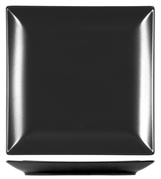 Confezione 6 piatti piani quadrati Boston in stoneware nero cm 24x24