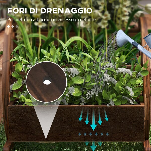Outsunny Fioriera da Esterno a 3 Livelli con Ruote Decorative in Legno di Abete Carbonizzato, 62x61x57 cm | Aosom Italy