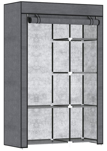 HOMCOM Armadio di Tessuto Pieghevole Ropero Portatile con 6 Ripiani e 1 Asta Appendiabiti per Camera da Letto 103x43x162,5cm Grigio Scuro | Aosom Italy