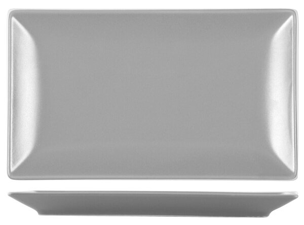 Confezione 6 piatti rettangolari Boston in stoneware grigio cm 25x15