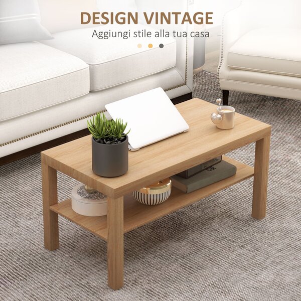 HOMCOM Tavolino da Salotto Rettangolare con Ampio Ripiano, 90×45×44.5 cm, Legno Naturale | Aosom Italy