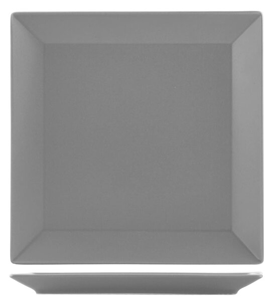 Confezione 6 piatti piani quadrati Osaka in stoneware grigio cm 24x24