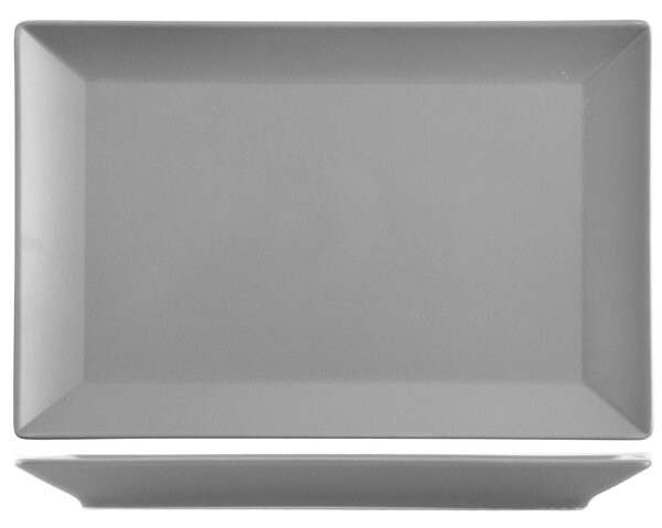 Confezione 6 piatti rettangolari Osaka in stoneware grigio cm 34x22