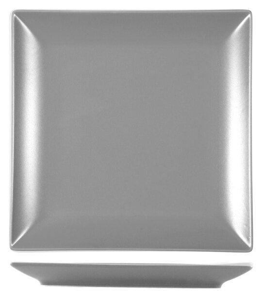 Confezione 6 piatti piani quadrati Boston in stoneware grigio cm 24x24