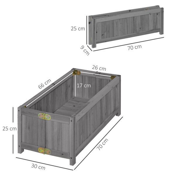 Outsunny Fioriera in Legno Pieghevole Fioriera Rialzata per Coltivazioni Verdure Fiori Patio Balcone Terrazza 70x30x25 cm Grigio | Aosom Italy