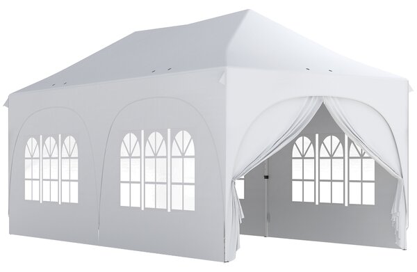 Gazebo da Giardino Pieghevole 3x6 m con Pareti Rimovibili e Borsa di Trasporto Bianco